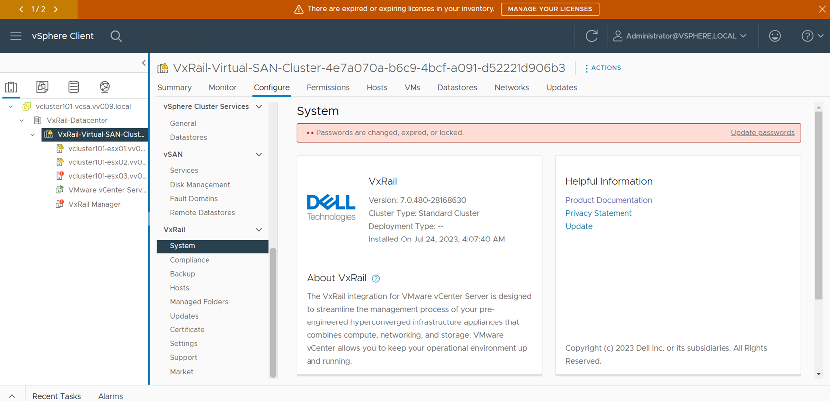 Screenshot of password banner in vSphere