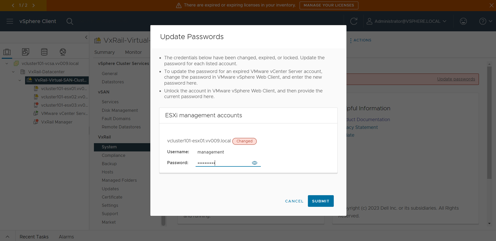 Screenshot of entering new password
