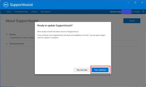 SupportAssist 更新螢幕擷取畫面