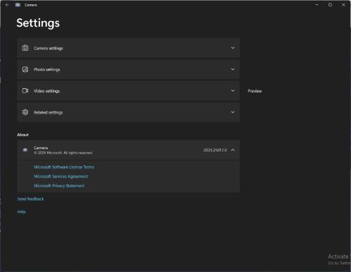 Windows Inbox Camera version updated to 2025.2501.1.0 or above