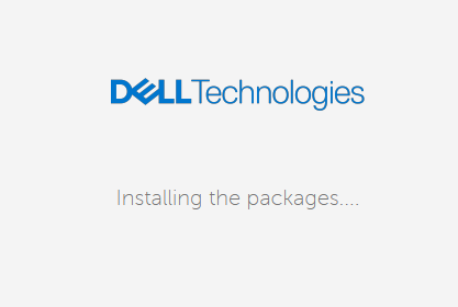 OpenManage Enterprise web user interface indicating that the update is installing packages