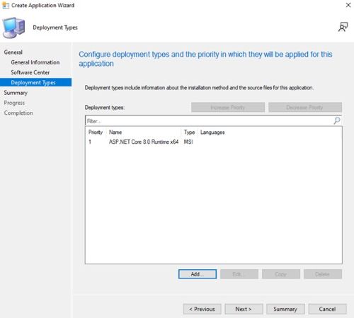 Cliquez sur Next sur la page Deployment Types