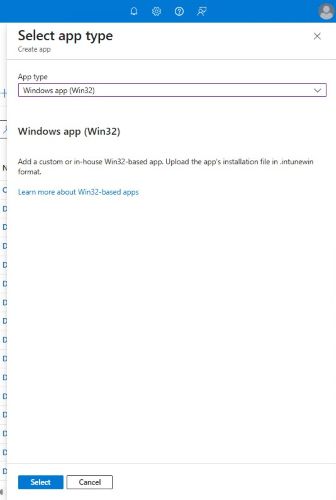 Seleccione la aplicación de Windows (Win32) y, a continuación, haga clic en Seleccionar
