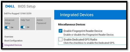 在 BIOS 中选择 Enable Dedicated GPS Radio