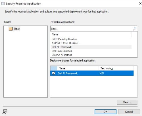 Sélectionnez Dell AI Framework, puis cliquez sur OK