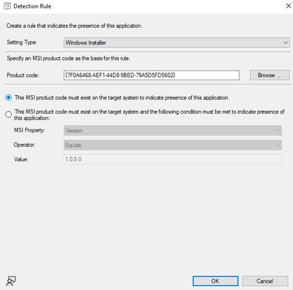 Asistente Crear aplicación: Regla general de detección