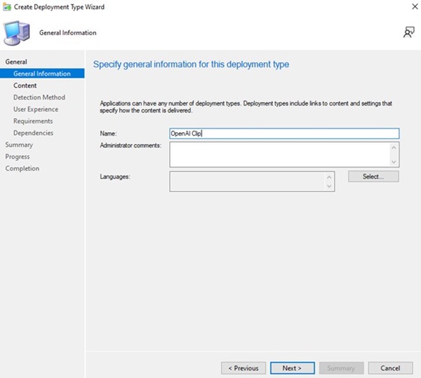 Asistente Crear aplicación: Actualización de idioma de información general