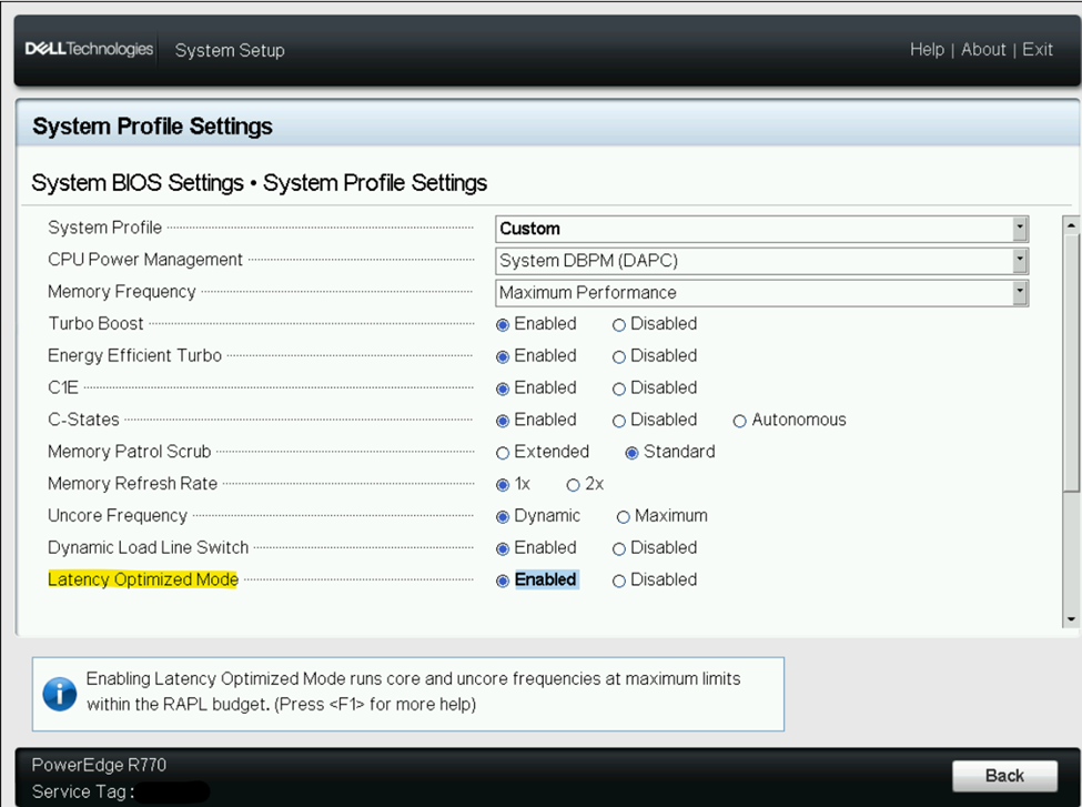 System BIOS settings -> System Profile Settings