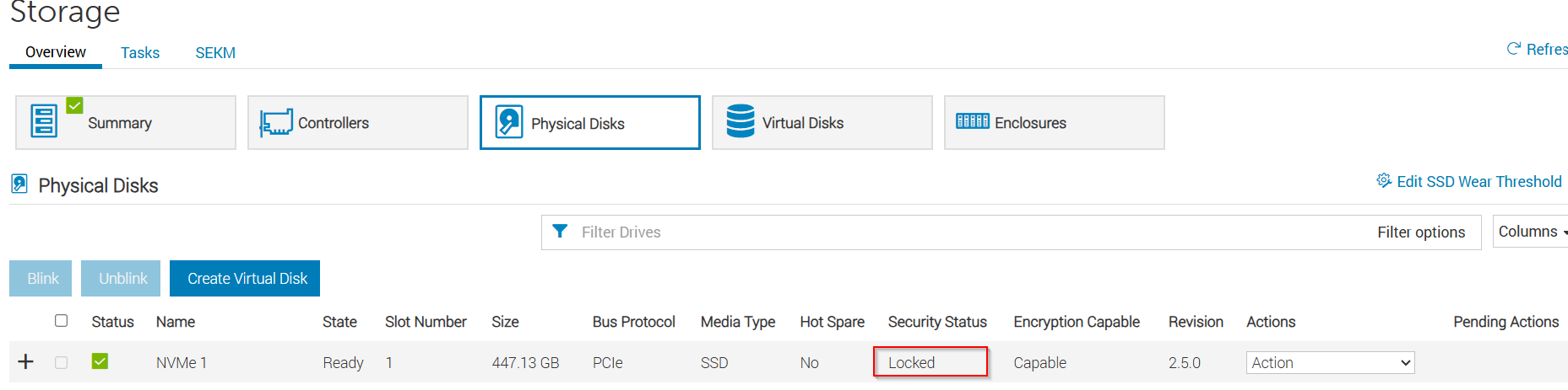 iDRAC Physical Disks status Locked