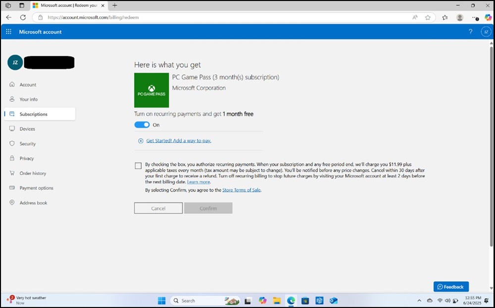 Microsoft-tili: saat esimerkin