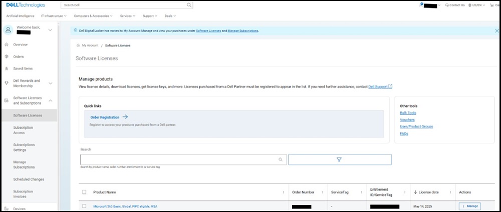 Licenze software del portale dell'account personale