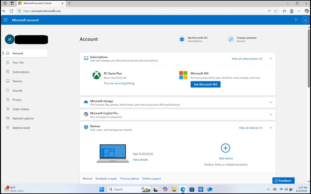 Esempio di account Microsoft