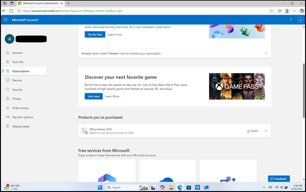 Abbonamenti per account Microsoft