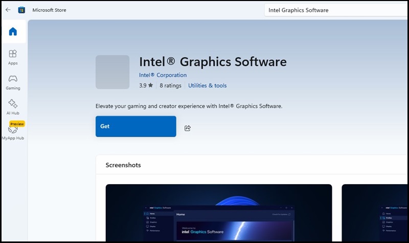 Microsoft商店,获取英特尔图形软件应用程序
