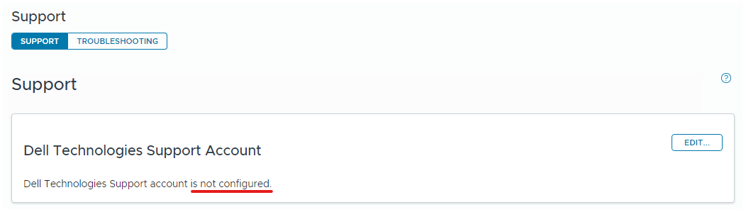 captura de tela mostrando a mensagem A conta de suporte do plug-in do cliente não está configurada