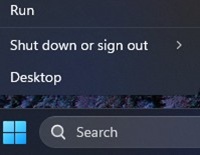 Windows Startmenu, Kør