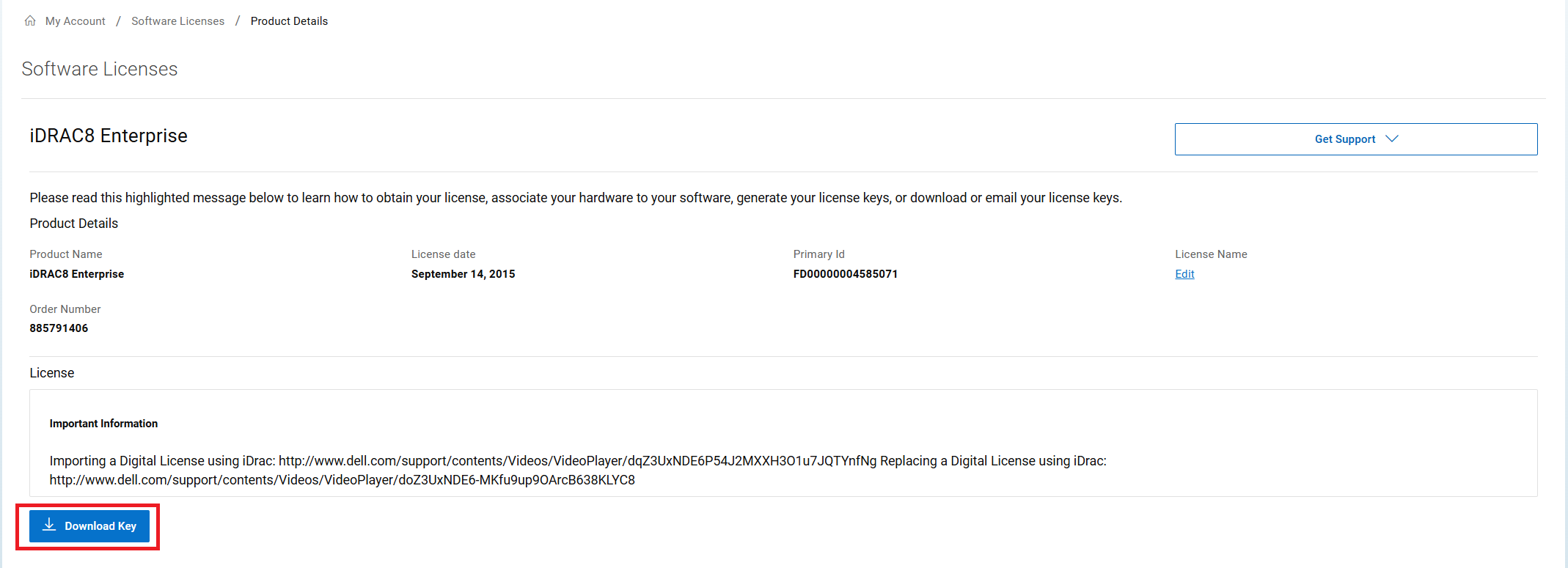 单击 Download Key