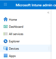 Microsoft Intune admin center menu with Devices