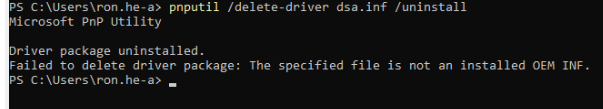 Comando de desinstalación del controlador