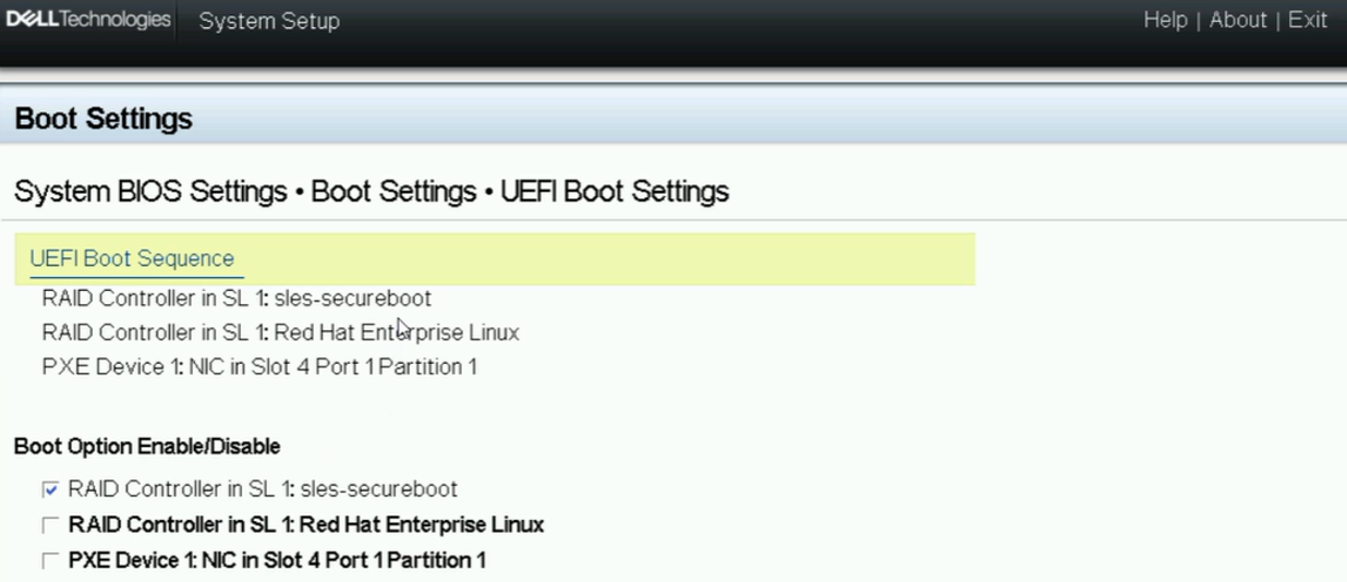 Configuración de arranque de UEFI