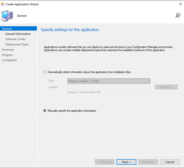 Manually specify the application information