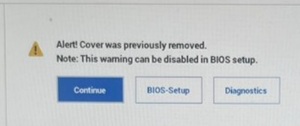 Alert Cover was previously removed. Note This warning can be disabled in BIOS setup