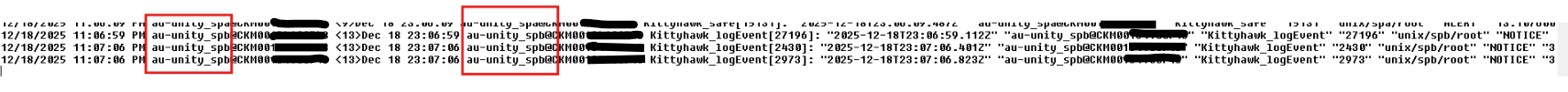 syslog 서버의 호스트 이름이 여전히 이전 호스트 이름 au-unity로 표시됨