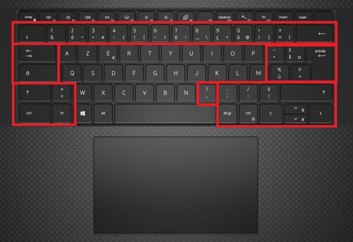 Layout do teclado do notebook AZERTY preexistente (teclado físico)