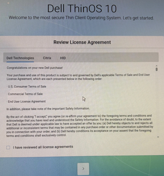 Review License Agreement screen
