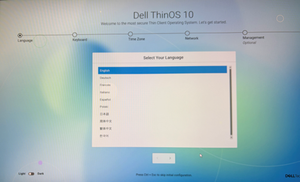 Экран настройки устройства ThinOS 10
