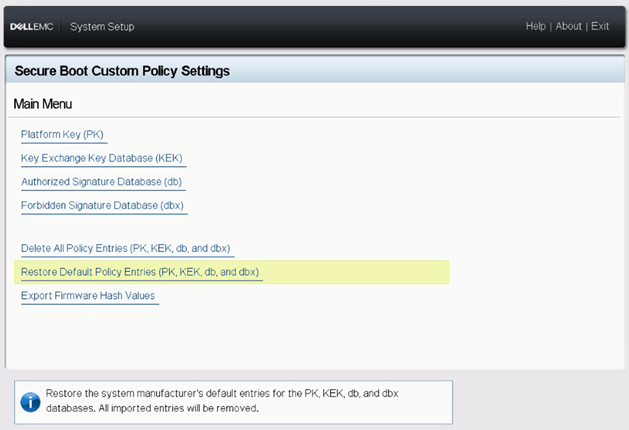 Restore Default Policy Entries