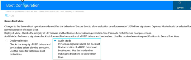 Secure Boot Mode options with Deployed Mode and Audit Mode