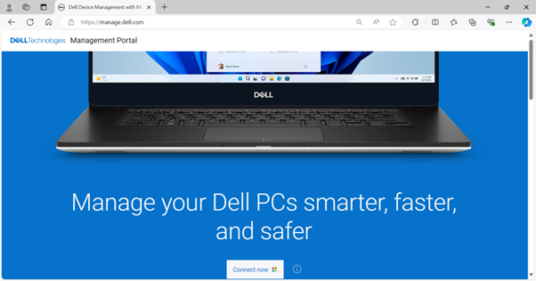 Domovská stránka portálu Dell Management Portal