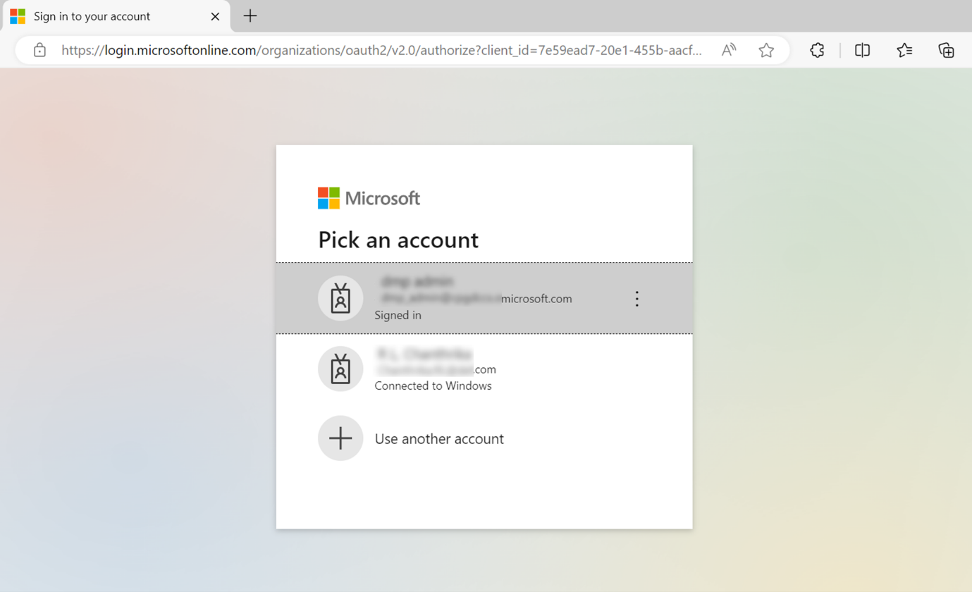 Екран вибору облікового запису Microsoft