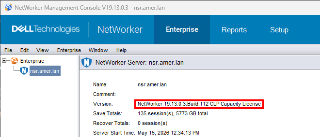 NetWorker server version