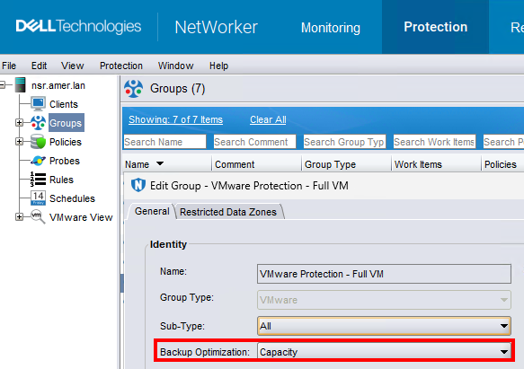 Backup optimization mode set to capacity