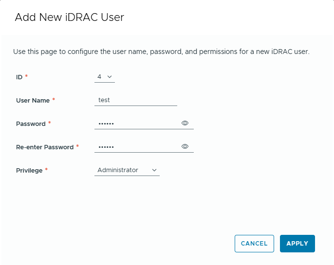 Screenshot of the new user information