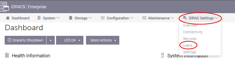 Screenshot of iDrac settings