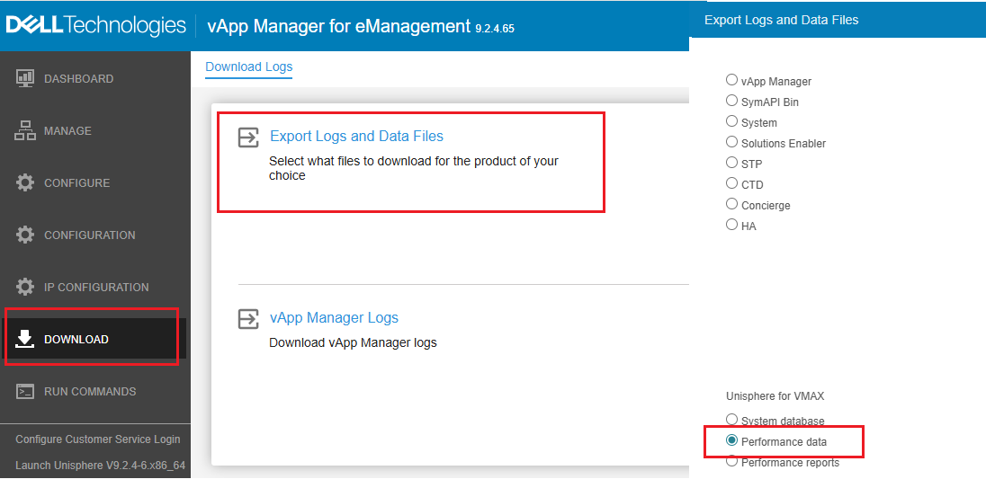 vApp Manager Export Reports Page