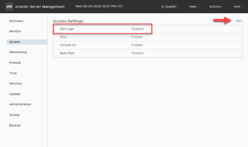 Screenshot of dialog menu to enable SSH