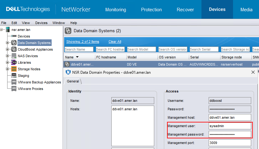 DD Management User credentials