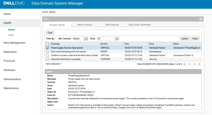 Data Domain System Manager interface