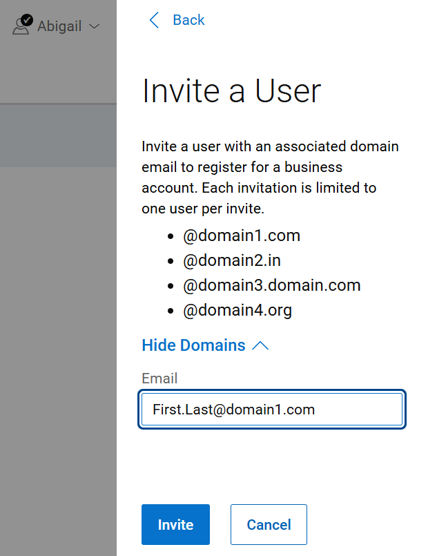 Entrada de e-mail do usuário convidado