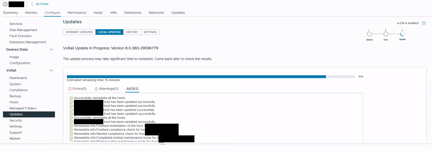 Screenshot of upgrade status