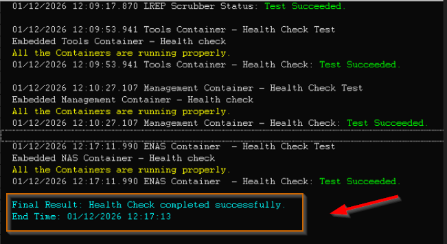 screenshot of successful health check output