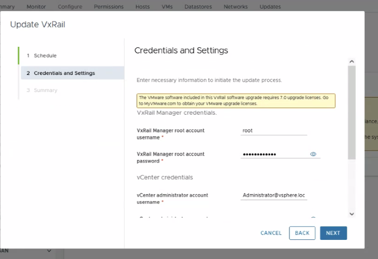 Screenshot of a software update interface with credentials form.