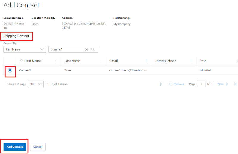 Location Preferences Shipping Add Contact