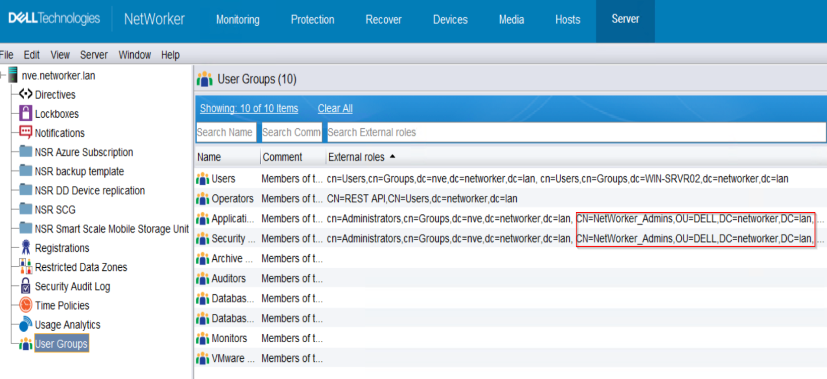 NetWorker User Group external roles