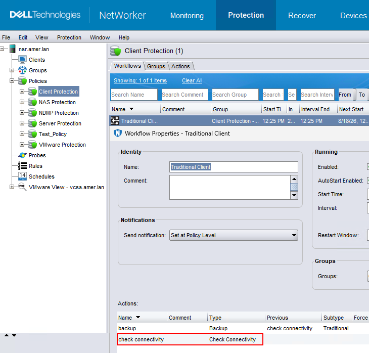 Workflow is configured with a check connectivity action