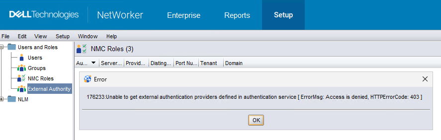 NetWorker access is denied